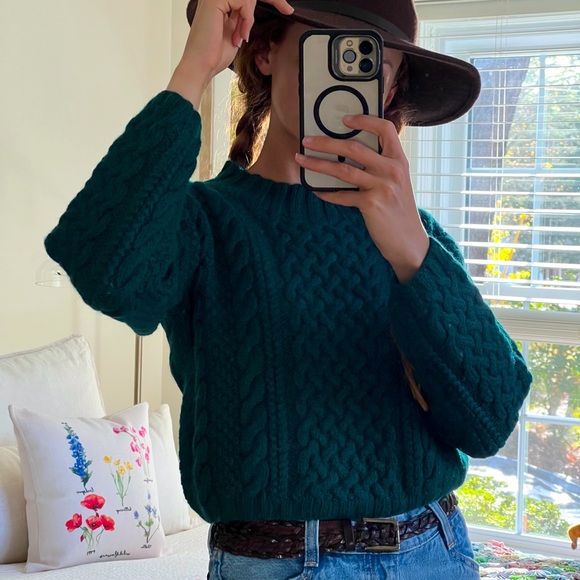 Vintage Wool Cable Knit Sweater Cambridge Dry Goods in Emerald Green Size Small - Picture 2 of 9